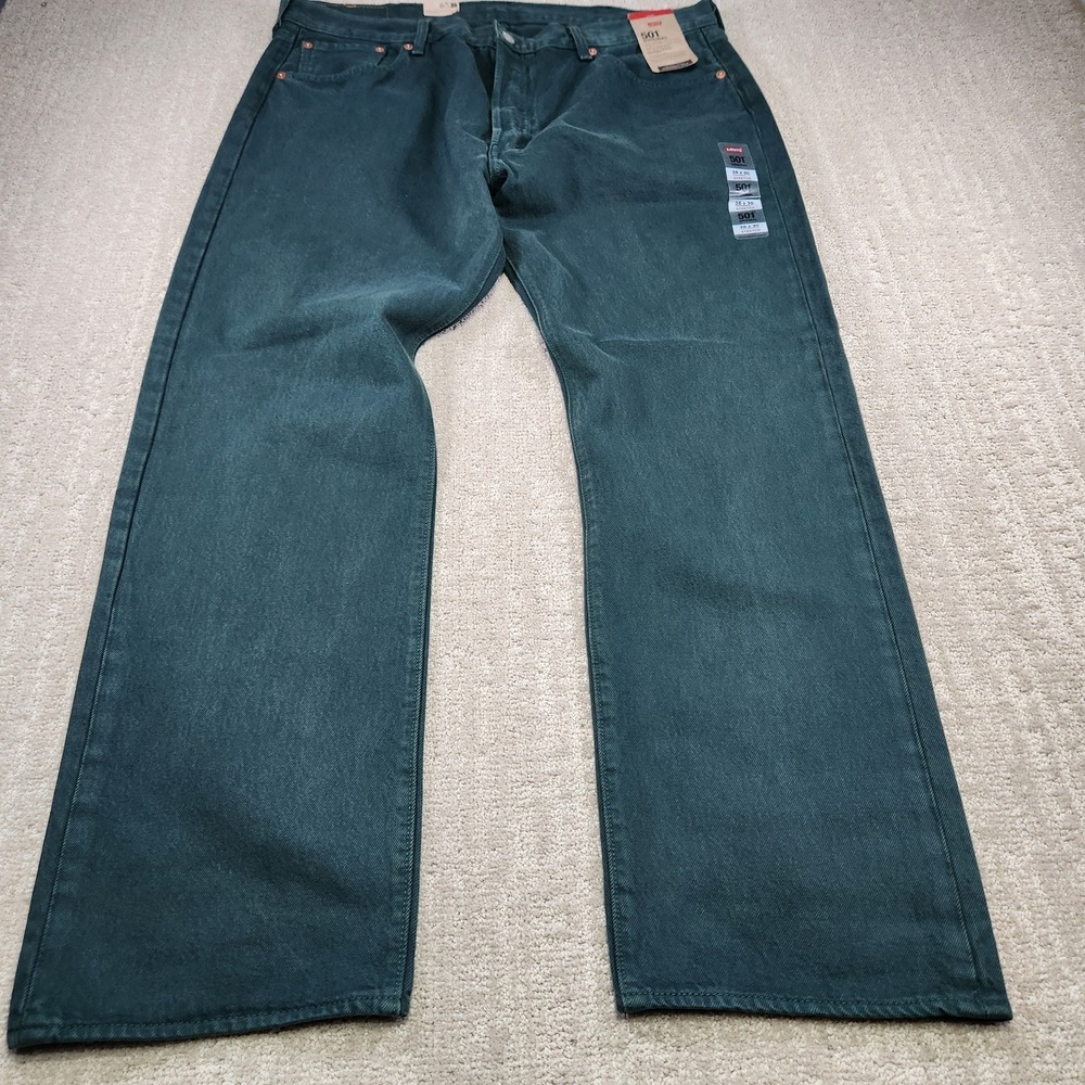Levis 501 Jeans Men 38x30 Straight Leg Button Fly Green Denim Classic - Picture 1 of 13